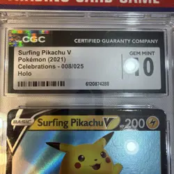 Pokemon 2021 Surfing Pikachu V 008/025 Holo Celebrations GEM MINT CGC 10 - Image 3