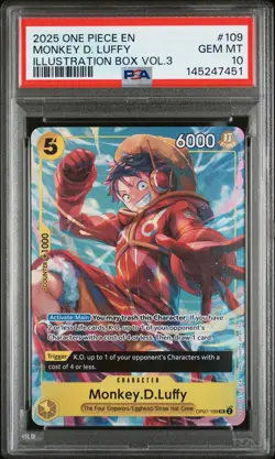 2025 One Piece TCG Monkey D. Luffy OP07-109 Illustration Box Vol.3 Promo PSA 10 - Image 1