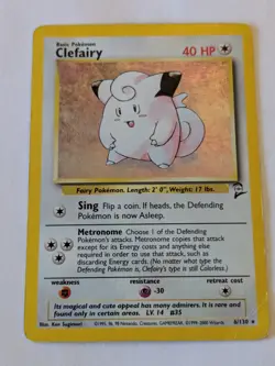 SMALL SWIRL Clefairy 6/130 2000 Base Set 2 Pokemon Card Holo Rare - Crease - Image 1