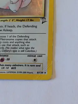 SMALL SWIRL Clefairy 6/130 2000 Base Set 2 Pokemon Card Holo Rare - Crease - Image 3