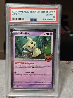 PSA 10 Gem Mint Mimikyu Graded Pokemon Card #037 Trick or Trade 1 Swirl 2024 - Image 1