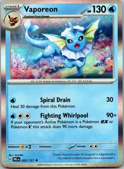 Vaporeon 022/131 - SV: Prismatic Evolutions Pokemon TCG NM Holo - Image 1