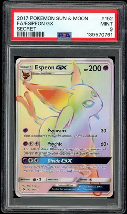 2017 POKEMON SUN & MOON SECRET #152 FULL ART ESPEON GX PSA 9 - Image 1