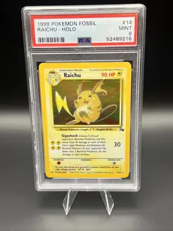 1999 POKEMON FOSSIL #14 RAICHU-HOLO PSA 9 - Image 1
