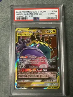 PSA 10 GEM MINT Naganadel & Guzzlord GX #158 Cosmic Eclipse Tag Team Pokemon TCG - Image 1