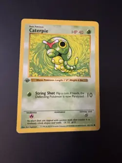 1999 Pokemon Base Set Caterpie 45/102 1st Edition Vintage LP - Image 3
