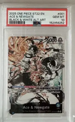 One Piece Ace & Newgate ST22-001 Black & White Alt Art Leader PSA 10 English Gem - Image 1