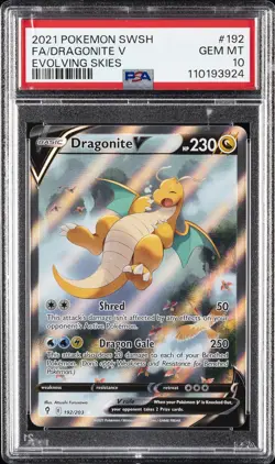 2021 POKEMON SWORD & SHIELD EVOLVING SKIES #192 FULL ART/DRAGONITE V PSA 10 - Image 1