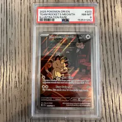 PSA 8 Pokemon Team Rocket's Meowth 203/182 Illustration Rare Holo 2025 - Image 1