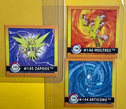 LEGENDARY BIRDS MOLTRES ARTICUNO ZAPDOS VINTAGE 1999 POKEMON STICKERS 2”x 2” NM - Image 1