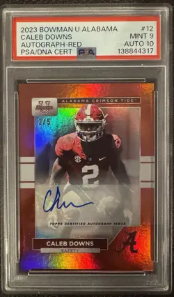 🔥Caleb Downs 2023 Bowman U Rookie Red /5 Color Mtch Auto PSA9 Pop1, 0 ⬆ RARE - Image 1