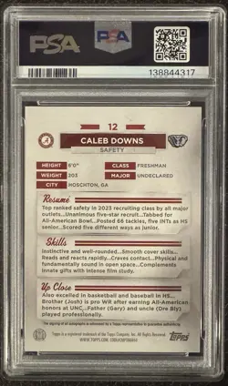 🔥Caleb Downs 2023 Bowman U Rookie Red /5 Color Mtch Auto PSA9 Pop1, 0 ⬆ RARE - Image 2