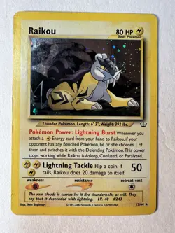 Pokemon TCG Raikou Holo Rare Vintage Neo Revelation Card 13/64 Unlimited - Image 1