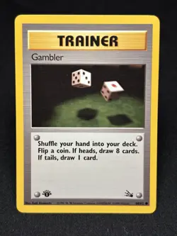 Pokemon TCG Gambler Fossil 60/62 1st Edition Regular Common Trainer Card - Image 1