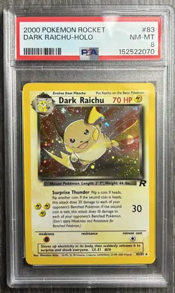 Pokemon TCG Dark Raichu 83/82 Rocket Holo PSA 8 - Image 1