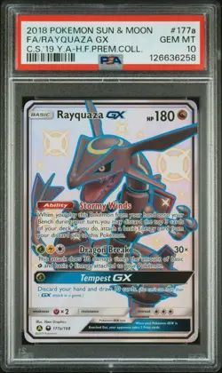 2018 POKEMON SUN & MOON CELESTIAL STORM #177A FULL ART/RAYQUAZA GX PSA 10 - Image 1