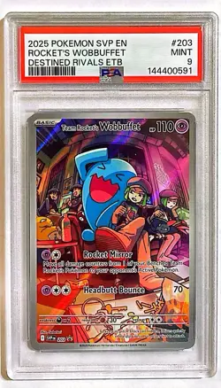 Pokemon TCG 2025 Team Rocket's Wobbuffet 203 SV Promo Holo PSA 9 - Image 1