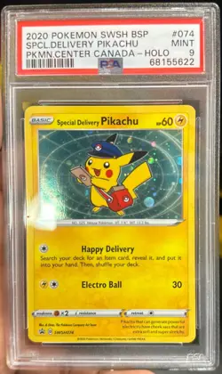 2020 POKEMON SWSH POKEMON CENTER CANADA SPECIAL DELIVERY PIKACHU-HOLO PSA 9 - Image 1