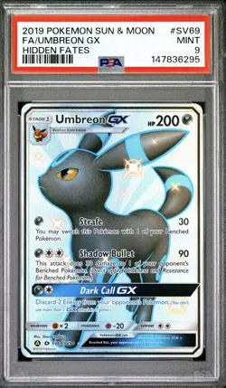 2019 POKEMON FA/UMBREON GX HIDDEN FATES SUN & MOON HIDDEN FATES #SV69 PSA 9 - Image 1