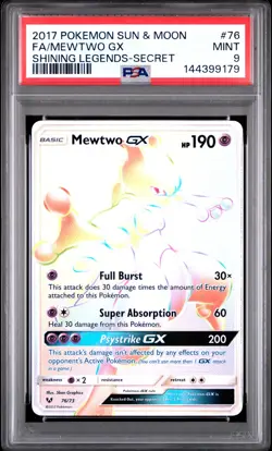 Mewtwo Gx #76 2017 Pokemon Sun & Moon Shining Legends Secret PSA 9 250001 - Image 1