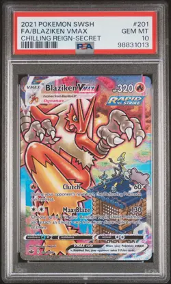 2021 POKEMON SWORD & SHIELD CHILLING REIGN SECRET FULL ART/BLAZIKEN VMAX PSA 10 - Image 1