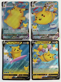 Pokemon Pikachu 25th Anniversary Flying Surfing V VMAX Set 4 NM - Image 1
