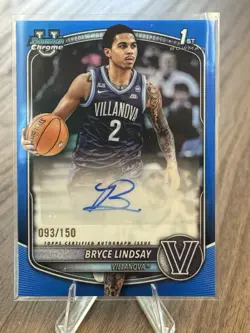2025-26 Bowman Chrome Bryce Lindsay Blue Chrome 1st Auto 093/150 Villanova - Image 1
