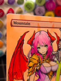 MOUNTAIN - RED - MTG *Altered Hand Colored Original Art Anime - Pink Demon 10-25 - Image 4