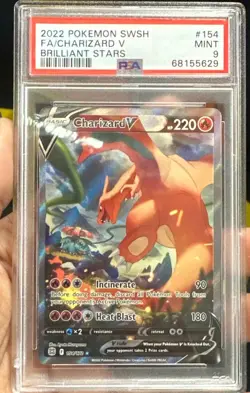 2022 POKEMON SWORD & SHIELD BRILLIANT STARS #154 FULL ART CHARIZARD V PSA 9 🔥 - Image 1