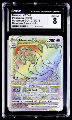 Pokemon Go Mewtwo VSTAR Rainbow Secret Rare 079/078 CGC 8 MINT - Image 1
