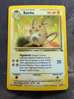Pokemon Fossil - Raichu HOLO - 14/62 - NM+ Clean! - Vintage Pokemon Holofoil! - Image 1