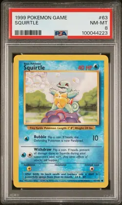 PSA 8 NM-MINT Pokemon TCG Squirtle 063/102 Base Set Vintage WOTC Slab - Image 1