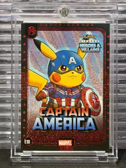 Captain America Pokemon Pikachu Heroes & Villains Peru RED Foil Chase Card E10 - Image 1