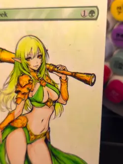 FARSEEK - MTG *Altered Hand Colored Original Art Anime - Green 10-25 - Image 5