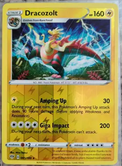 Dracozolt Reverse Holo 065/189 Nm English Pokemon card tcg Darkness ablaze - Image 1