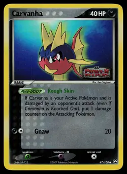 Pokemon Card - Carvanha Power Keepers 47/108 Reverse Holo Stamped - Image 1