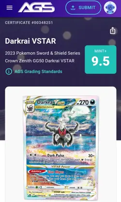 Darkrai #GG50/GG70 AGS 9.5 Mint VSTAR Pokemon Galarian Gallery Crown Zenith TCG - Image 3