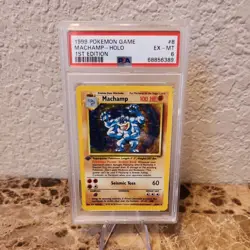 1999 Pokemon Base Set Machamp 1st Edition #6 Holo Rare 8/102 PSA 6 - Image 1