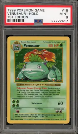Pokemon Venusaur Base Set Shadowless Holo Rare #15 PSA 9 Mint - Image 1
