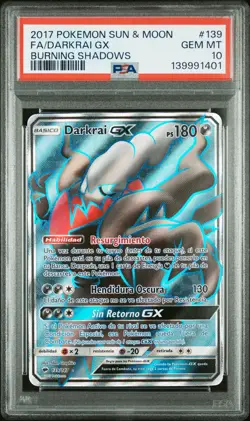 2017 POKEMON SUN & MOON BURNING SHADOWS #139 FULL ART/DARKRAI GX PSA 10 - Image 1