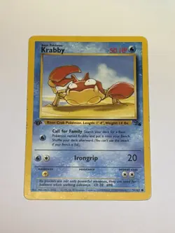Vintage Pokemon Card TCG Krabby Fossil Set 51/62 Regular 1st Edition MP/LP - Image 1