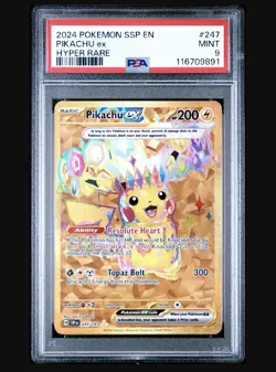 2024 POKEMON SSP EN-SURGING SPARKS HYPER RARE #247 PIKACHU EX PSA 9 - Image 1