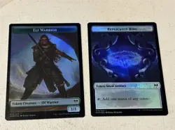 2 x mtg foil token Elf Warrior // Replicated Ring, 015/018, Kaldheim, unplayed - Image 1