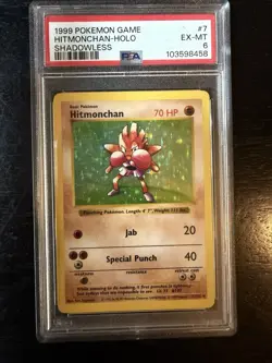 1999 POKEMON BASE SET UNLIMITED #7 HITMONCHAN-HOLO PSA 6 - Image 1
