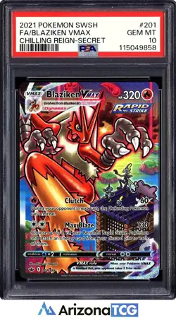 Pokemon 2021 Blaziken VMAX 201/198 Full Art SR Chilling Reign GEM MINT PSA 10 - Image 1