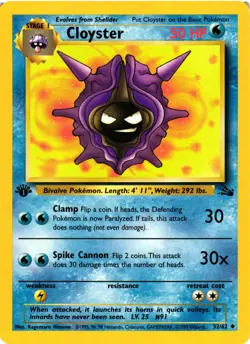 Pokemon TCG Fossil Cloyster 32/62 Uncommon 1st Edition VLP - Image 1