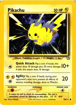 Pokemon TCG Unlimited Pikachu Neo Genesis 70/111 Common Regular VLP - Image 1
