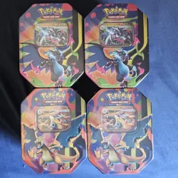 Pokemon TCG Mega Charizard Ex X & Y Tins x4 🔥FACTORY PRISTINE 🚀 FREE SHIPPING - Image 1