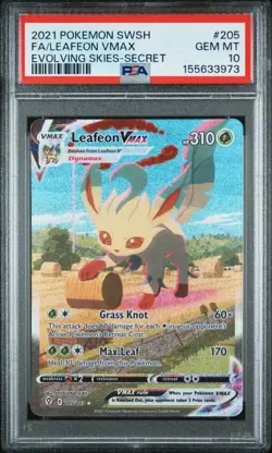 PSA 10 2021 Pokemon Leafeon VMAX ALT ART 205/203 Evolving Skies Holo - Image 1