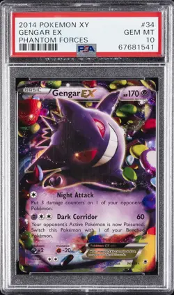 2014 POKEMON XY PHANTOM FORCES #34 GENGAR EX PSA 10 - Image 1